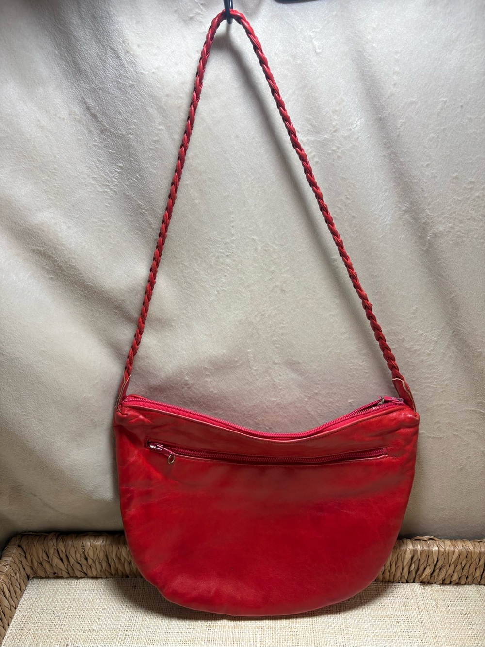 Summer Sale | Kurt S. Adler Red Leather Braided Strap Shoulder Bag Purse